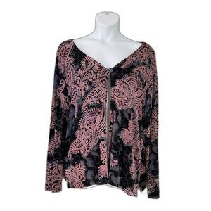 Sharon Anthony open front one button slinky floral Cardigan women’s  2X Travel